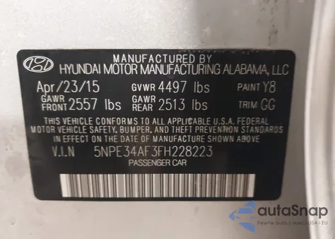 2015 Hyundai Sonata Sport из США, поврежденный, VIN 5NPE34AF3FH228223